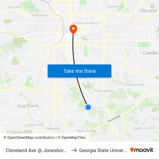 Cleveland Ave @ Jonesboro Rd to Georgia State University map
