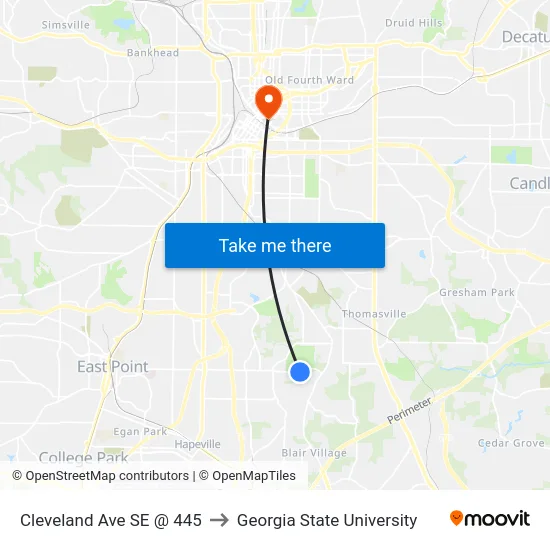 Cleveland Ave SE @ 445 to Georgia State University map