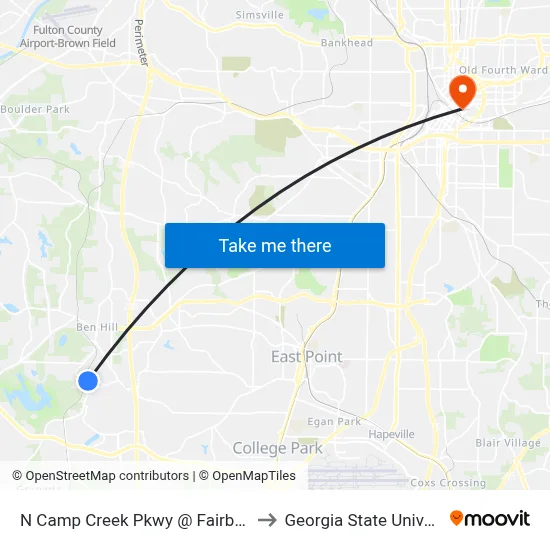 N Camp Creek Pkwy @ Fairburn Rd to Georgia State University map
