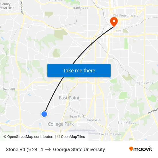 Stone Rd @ 2414 to Georgia State University map