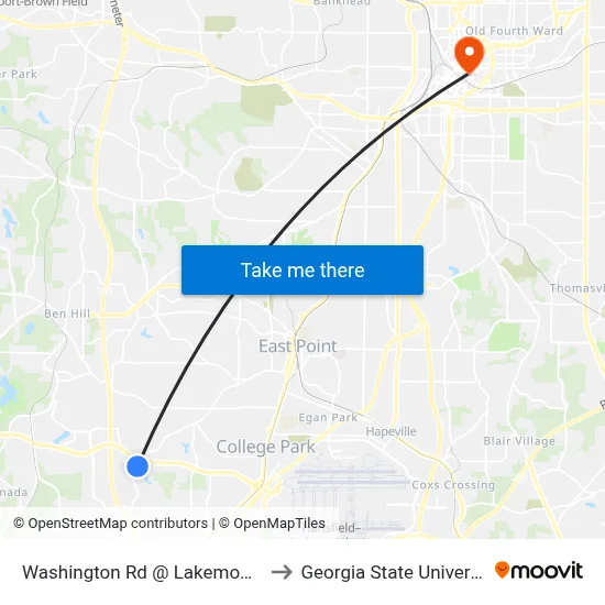 Washington Rd @ Lakemont Dr to Georgia State University map