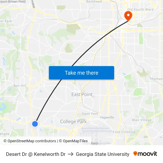 Desert Dr @ Kenelworth Dr to Georgia State University map