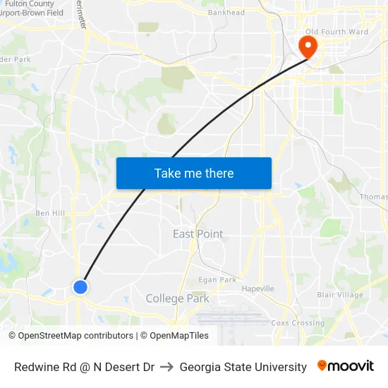 Redwine Rd @ N Desert Dr to Georgia State University map