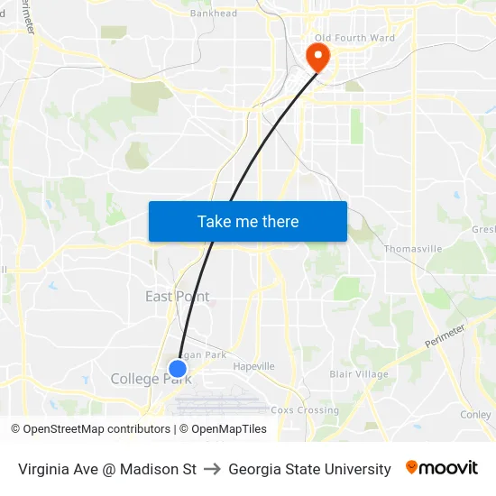 Virginia Ave @ Madison St to Georgia State University map