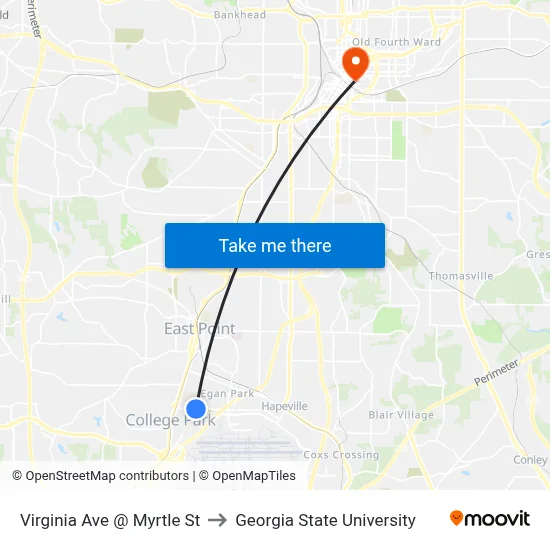 Virginia Ave @ Myrtle St to Georgia State University map