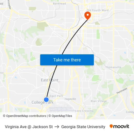 Virginia Ave @ Jackson St to Georgia State University map