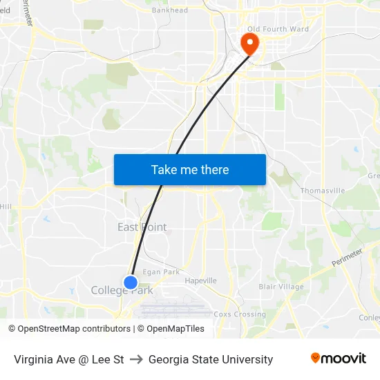 Virginia Ave @ Lee St to Georgia State University map