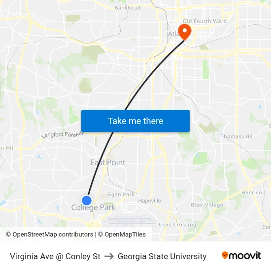 Virginia Ave @ Conley St to Georgia State University map