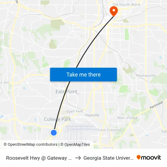 Roosevelt Hwy @ Gateway Blvd to Georgia State University map