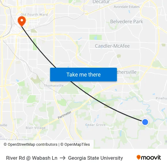River Rd @ Wabash Ln to Georgia State University map