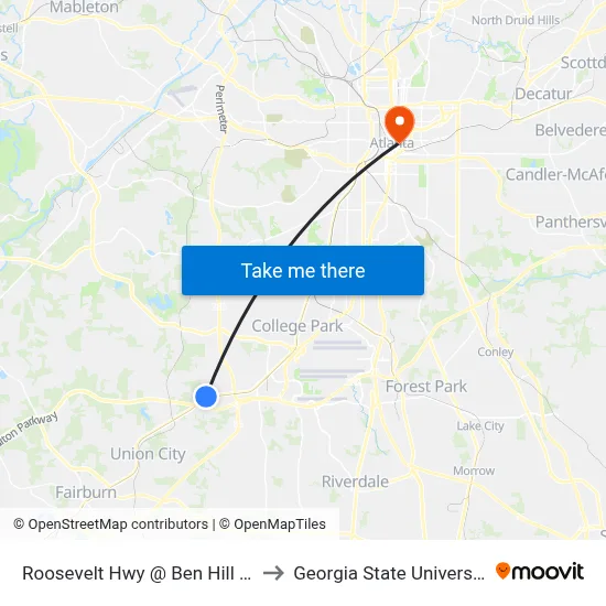Roosevelt Hwy @ Ben Hill Rd to Georgia State University map