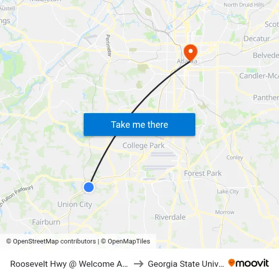 Roosevelt Hwy @ Welcome All Rd SW to Georgia State University map