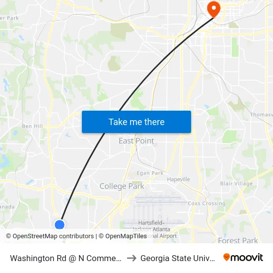 Washington Rd @ N Commerce Dr to Georgia State University map