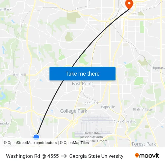 Washington Rd @ 4555 to Georgia State University map