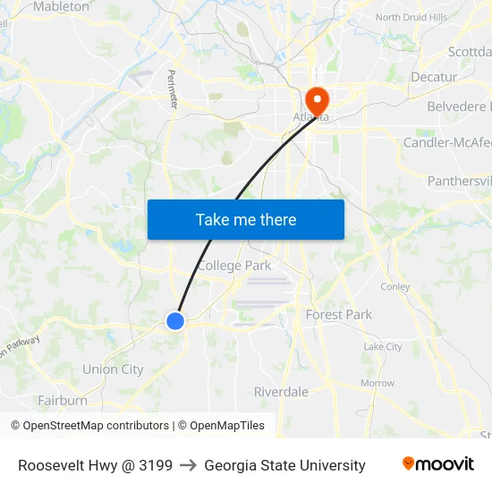 Roosevelt Hwy @ 3199 to Georgia State University map