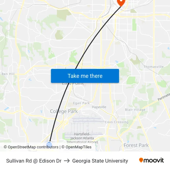 Sullivan Rd @ Edison Dr to Georgia State University map