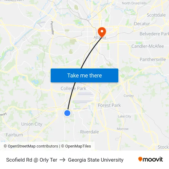 Scofield Rd @ Orly Ter to Georgia State University map