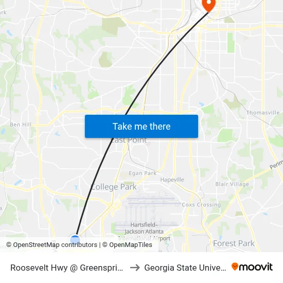 Roosevelt Hwy @ Greenspring Rd to Georgia State University map