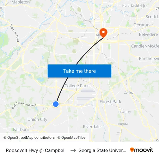 Roosevelt Hwy @ Campbell Dr to Georgia State University map