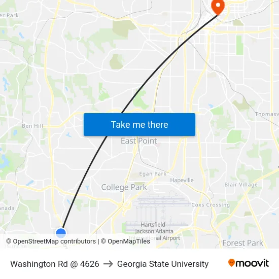Washington Rd @ 4626 to Georgia State University map