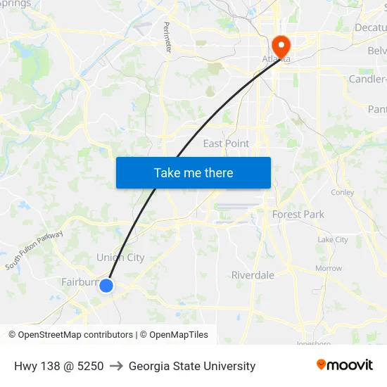 Hwy 138 @ 5250 to Georgia State University map