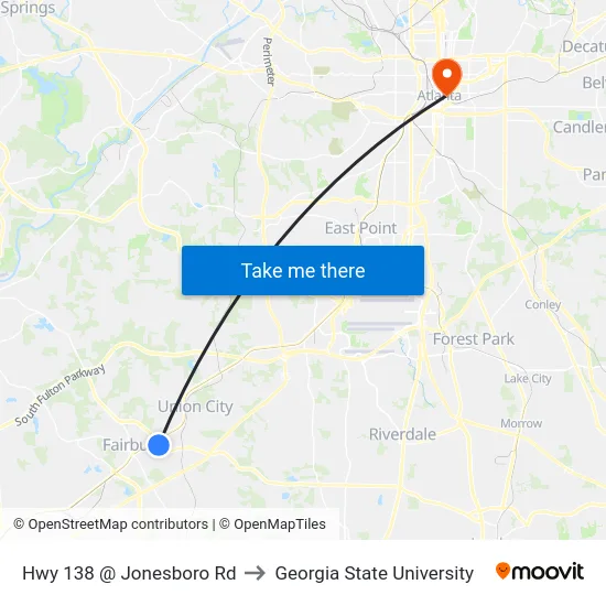 Hwy 138 @ Jonesboro Rd to Georgia State University map