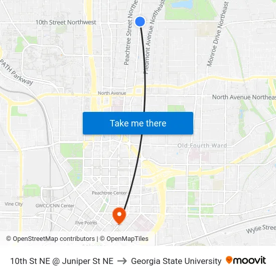 10th St NE @ Juniper St NE to Georgia State University map