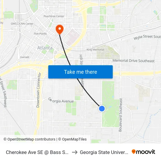 Cherokee Ave SE @ Bass St SE to Georgia State University map