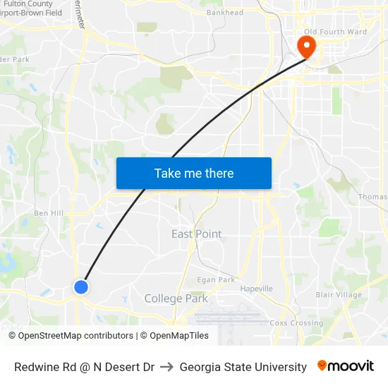 Redwine Rd @ N Desert Dr to Georgia State University map