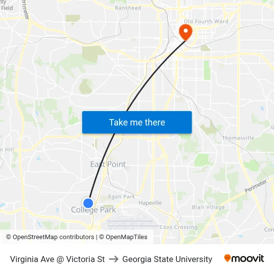 Virginia Ave @ Victoria St to Georgia State University map