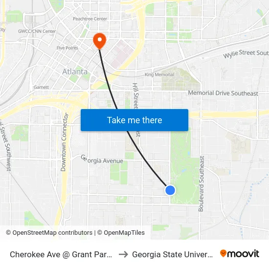 Cherokee Ave @ Grant Park Pl to Georgia State University map