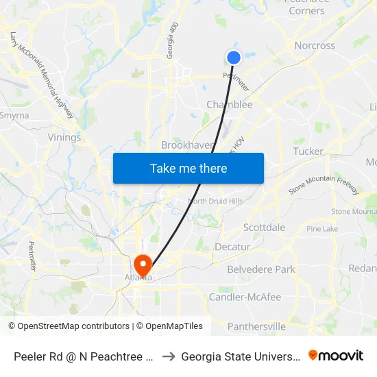 Peeler Rd @ N Peachtree Rd to Georgia State University map