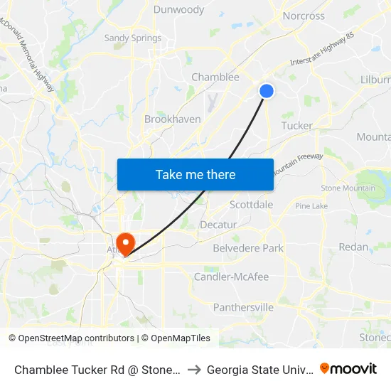 Chamblee Tucker Rd @ Stonecrest Ct to Georgia State University map