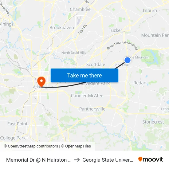 Memorial Dr @ N Hairston Rd to Georgia State University map