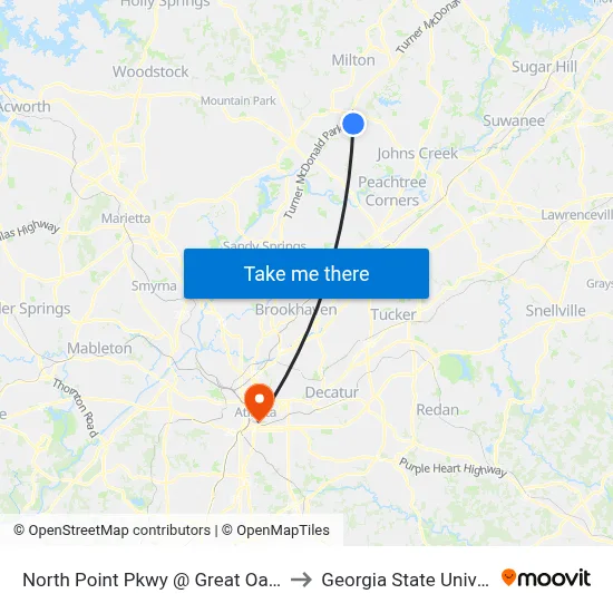 North Point Pkwy @ Great Oaks Way to Georgia State University map