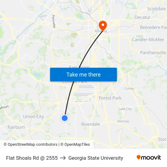 Flat Shoals Rd @ 2555 to Georgia State University map