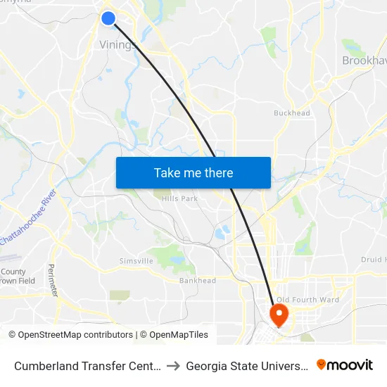 Cumberland Transfer Center to Georgia State University map
