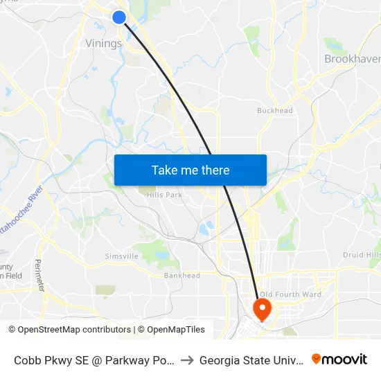 Cobb Pkwy SE @ Parkway Pointe SE to Georgia State University map