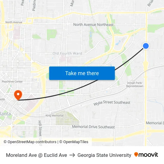 Moreland Ave @ Euclid Ave to Georgia State University map
