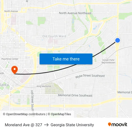 Moreland Ave @ 327 to Georgia State University map
