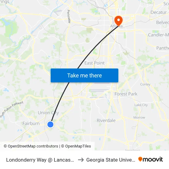 Londonderry Way @ Lancaster Ln to Georgia State University map