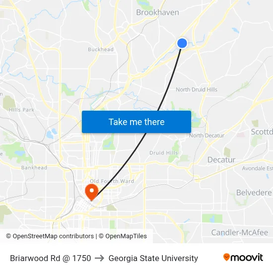 Briarwood Rd @ 1750 to Georgia State University map