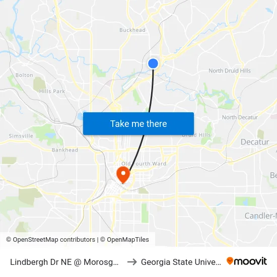 Lindbergh Dr NE @ Morosgo Way to Georgia State University map