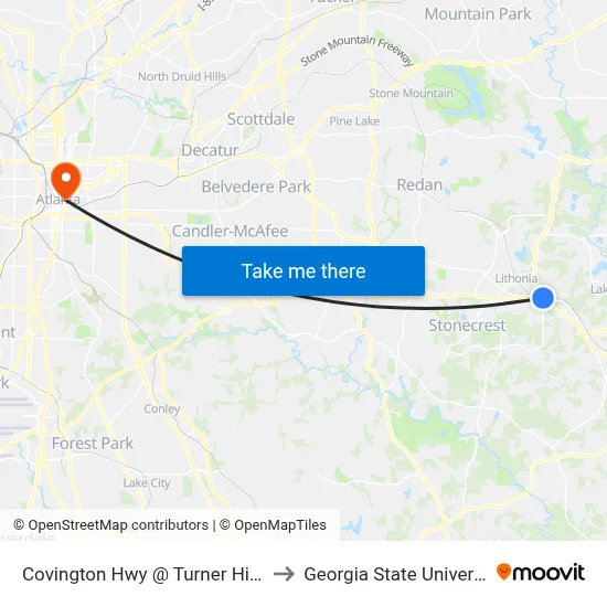 Covington Hwy @ Turner Hill Rd to Georgia State University map