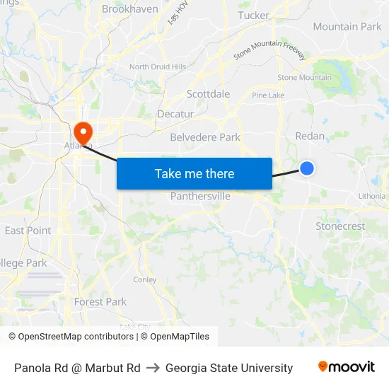 Panola Rd @ Marbut Rd to Georgia State University map