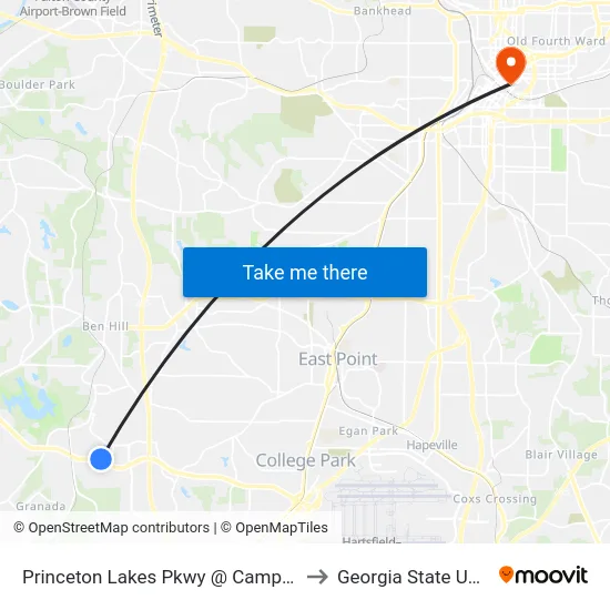 Princeton Lakes Pkwy @ Camp Creek Pkwy to Georgia State University map