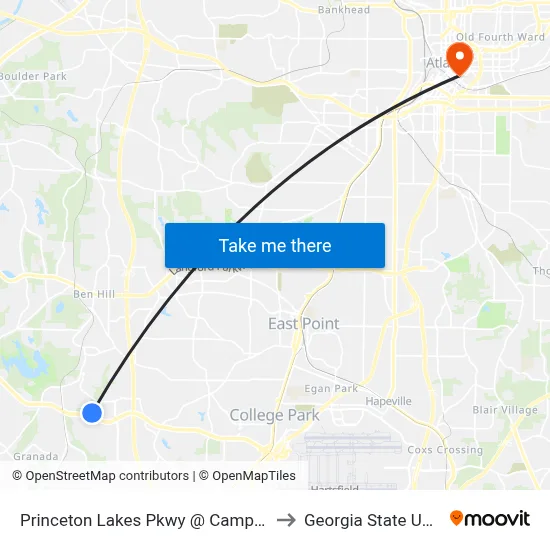 Princeton Lakes Pkwy @ Camp Creek Pkwy to Georgia State University map