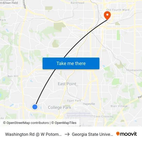 Washington Rd @ W Potomac Dr to Georgia State University map