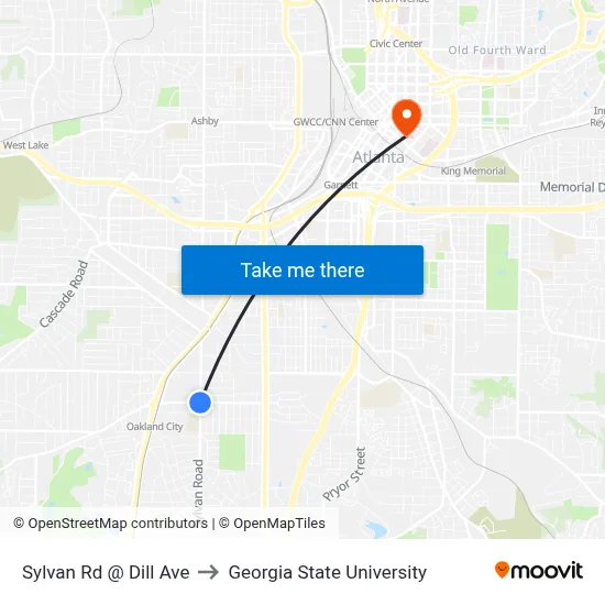 Sylvan Rd @ Dill Ave to Georgia State University map