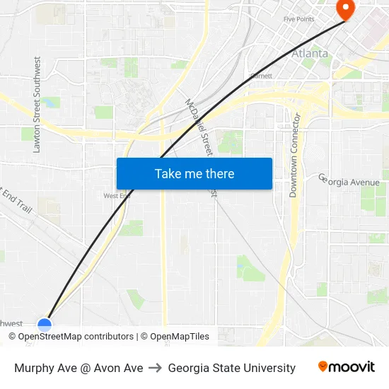 Murphy Ave @ Avon Ave to Georgia State University map